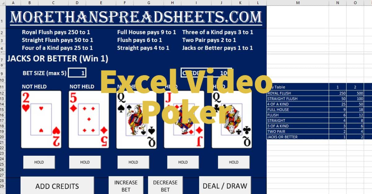 Excel Jacks or Better Video Poker